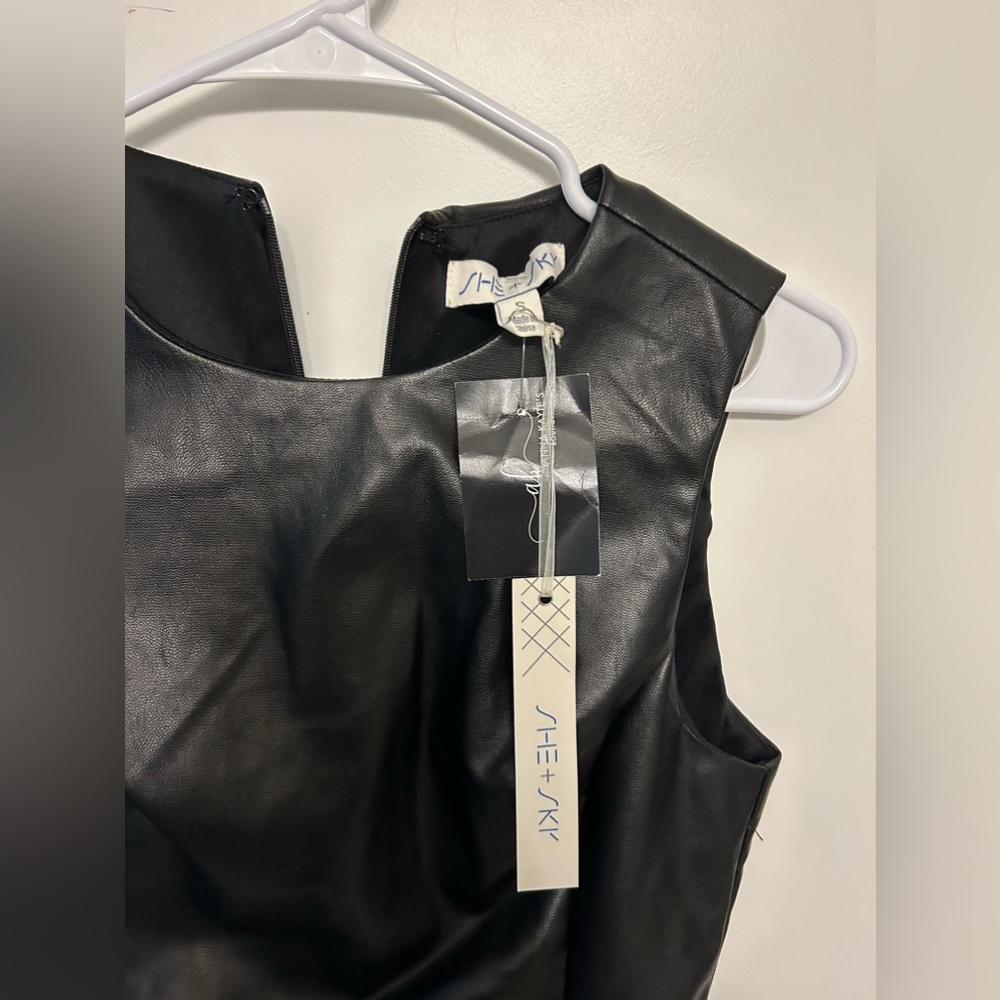 NWT She + Sky Black Faux Leather Dress - Picture 5 of 10